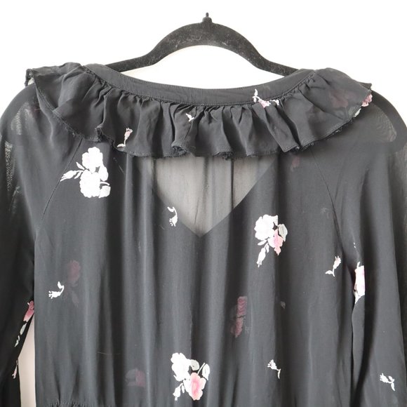 Vintage 70s Albert Nipon Black Floral Sheer Midi Dress, Size Small - Picture 8 of 16